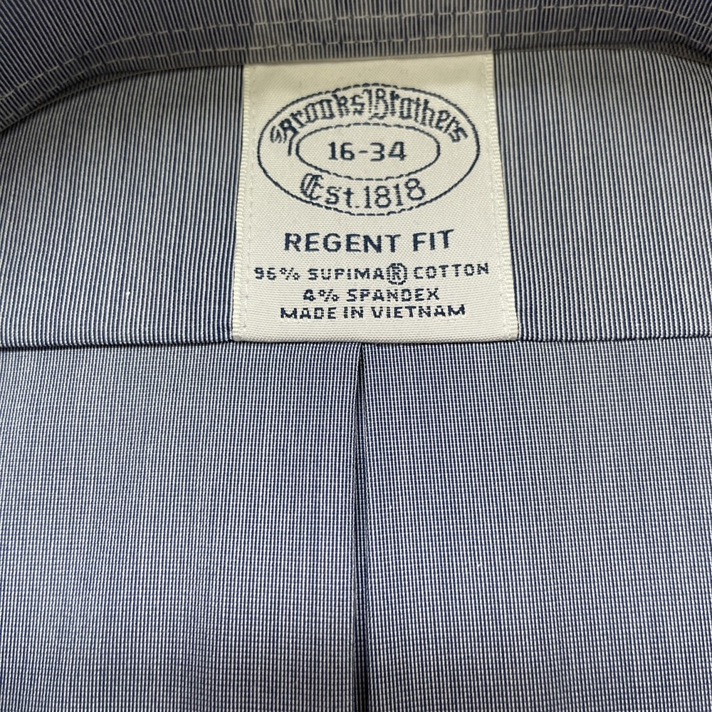 NWT Brooks Brothers 1818 Blue Button Down Dress Shirt Mens 16 34 Regent Fit - Picture 4 of 9